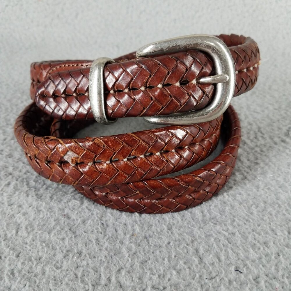Coach Leather Belt 5922 Adult 42 Brown Braided Solid Brass Buckle Thick Classic
